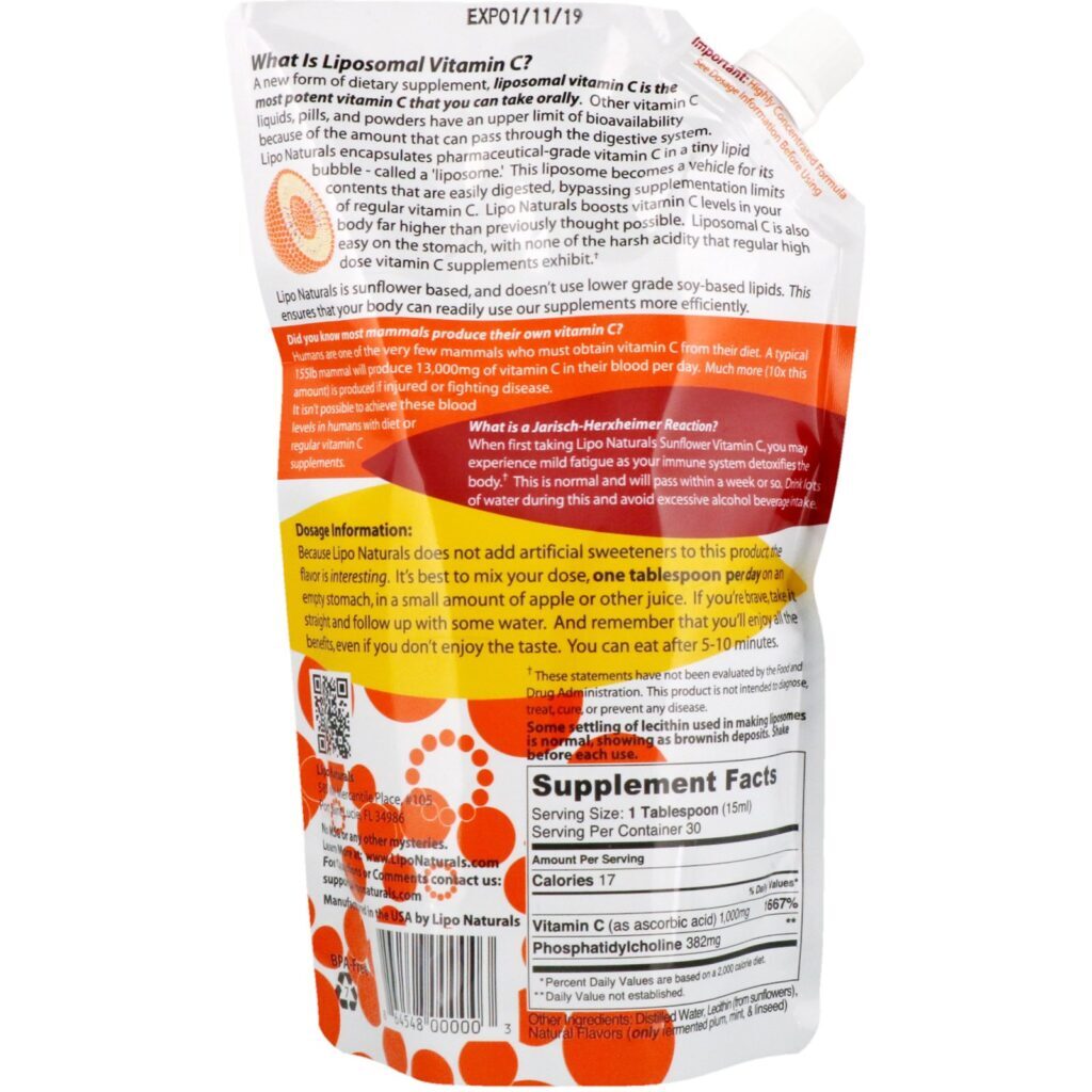 Lipo Naturals, Liposomal Vitamin C from Sunflowers, 15 oz (443 ml) - Imagem 2