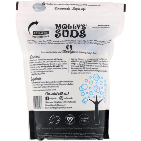 Molly's Suds, Detergente de Roupas em Pó, Ultraconcentrado, Sem Fragrância, 70 Lavagens, 1,33 kg - Image 2