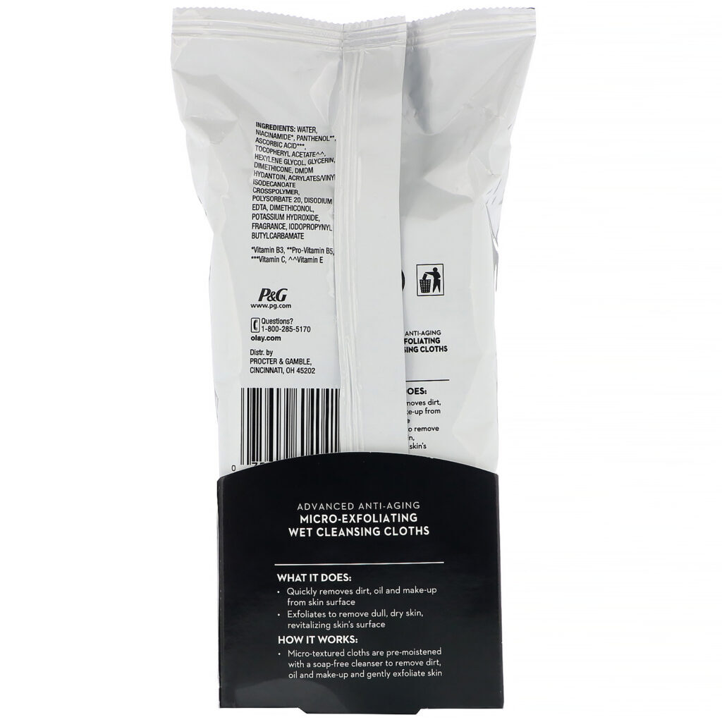 Olay, Regenerist, Advanced Anti-Aging, Micro-Exfoliating Wet Cleansing Cloths, 30 Textured Wet Cloths - Imagem 2