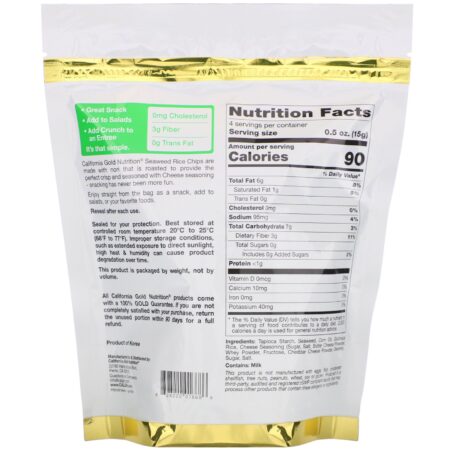 California Gold Nutrition, Chips de Arroz com Alga Marinha, Queijo, 60 g (2 oz) - Image 2