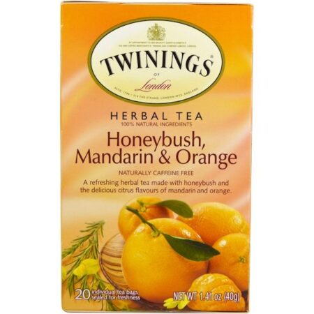 Twinings, Chá de Ervas, Honeybush, Tangerina & Laranja, Naturalmente Descafeinado, 20 sachês Individuais, 1,41 oz (40 g)