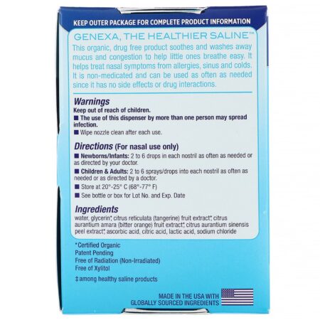 Genexa, Infant Saline Care, Spray Orgânico Nasal e Conta-Gotas, Recém-Nascido+, 30 ml (1 fl oz) - Image 2