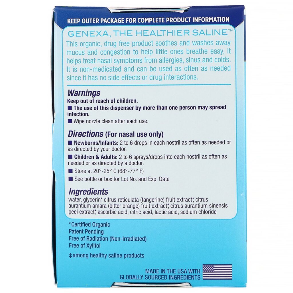 Genexa, Infant Saline Care, Spray Orgânico Nasal e Conta-Gotas, Recém-Nascido+, 30 ml (1 fl oz) - Imagem 2