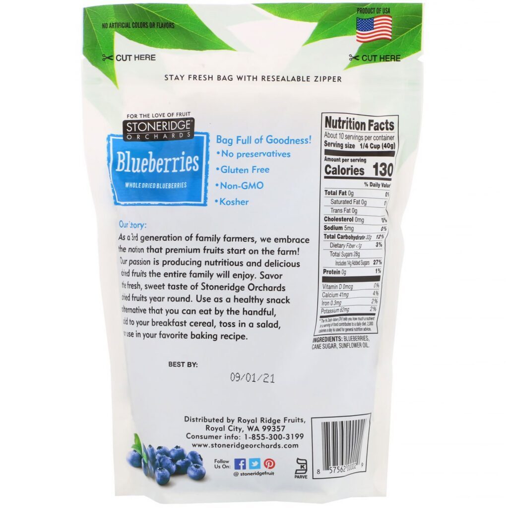 Stoneridge Orchards, Blueberries, Whole Dried Blueberries, 14 oz (397 g) - Imagem 2