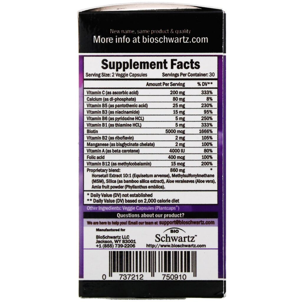 BioSchwartz, Fast Acting Women's Growth & Shine, Fórmula para os Cabelos com Biotina, 60 Cápsula Vegetais - Imagem 2