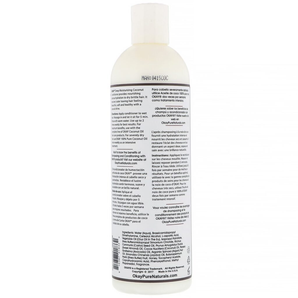 Okay Pure Naturals, Deep Moisturizing Conditioner, Coconut, 12 fl oz (355 ml) - Imagem 2