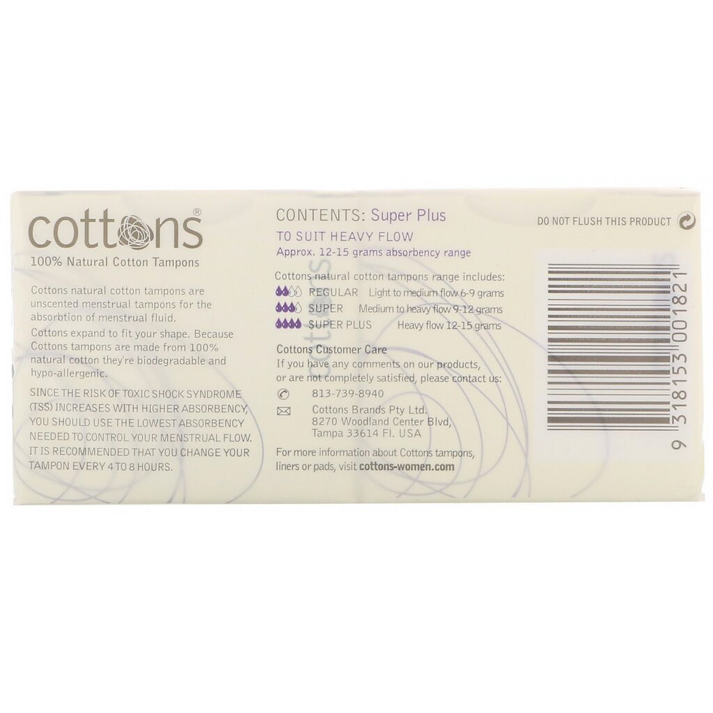 Cottons, Absorventes Internos de Algodão 100% Natural, Super Plus, Sem Perfume, 16 Absorventes Internos - Imagem 2