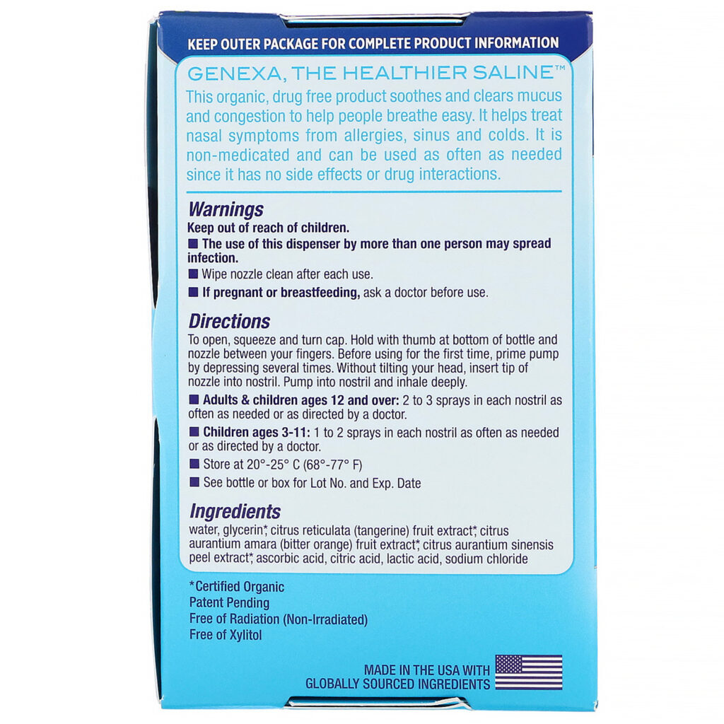 Genexa, Saline Care, Spray Nasal Orgânico, 15 ml (0,5 fl oz) - Imagem 2