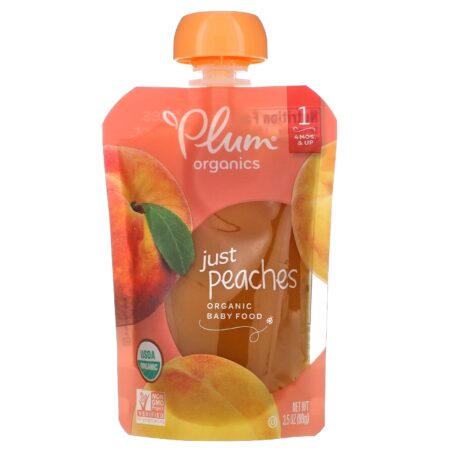 Plum Organics, Organic Baby Food, Stage 1, Just Peaches, 6 Poches, 3.5 oz (99 g) Each - Image 2