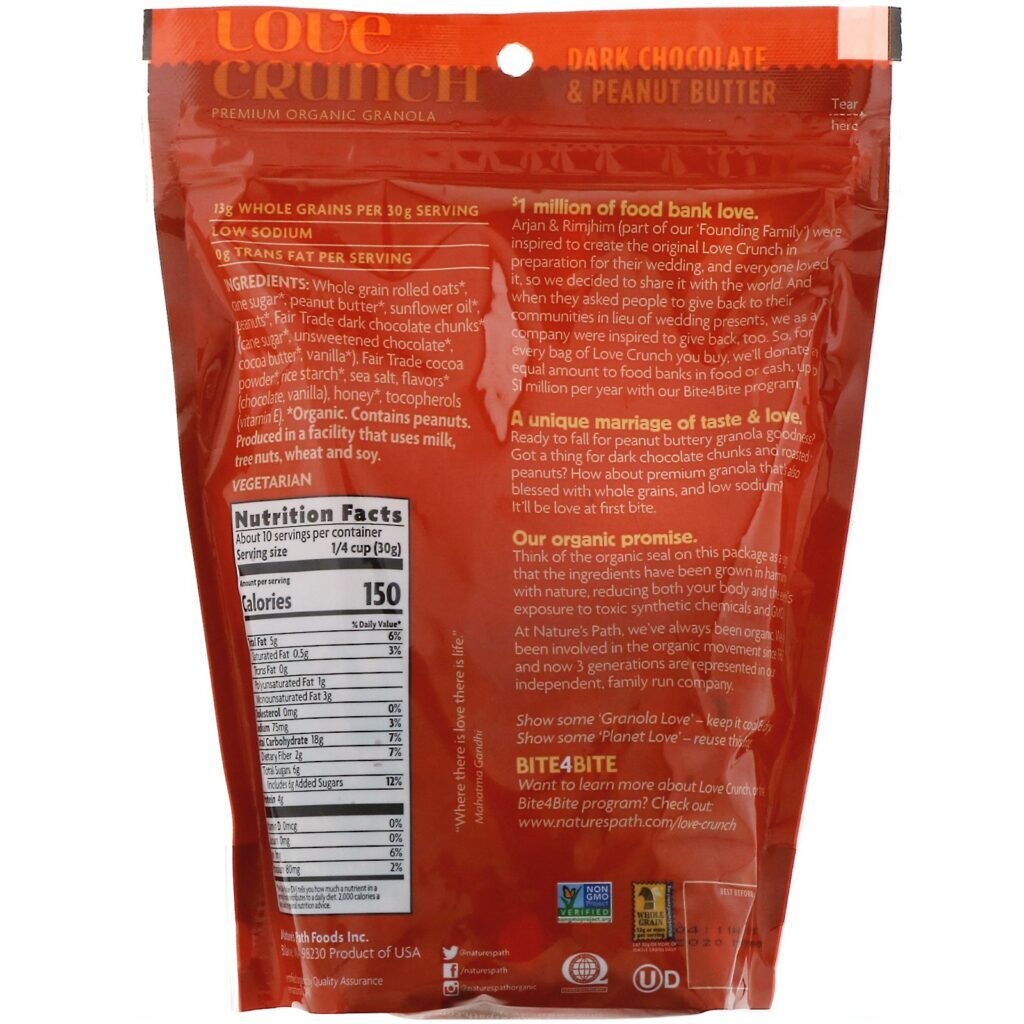 Nature's Path, Love Crunch, Chocolate Amargo e Manteiga de Amendoim, 325 g (11,5 oz) - Imagem 2