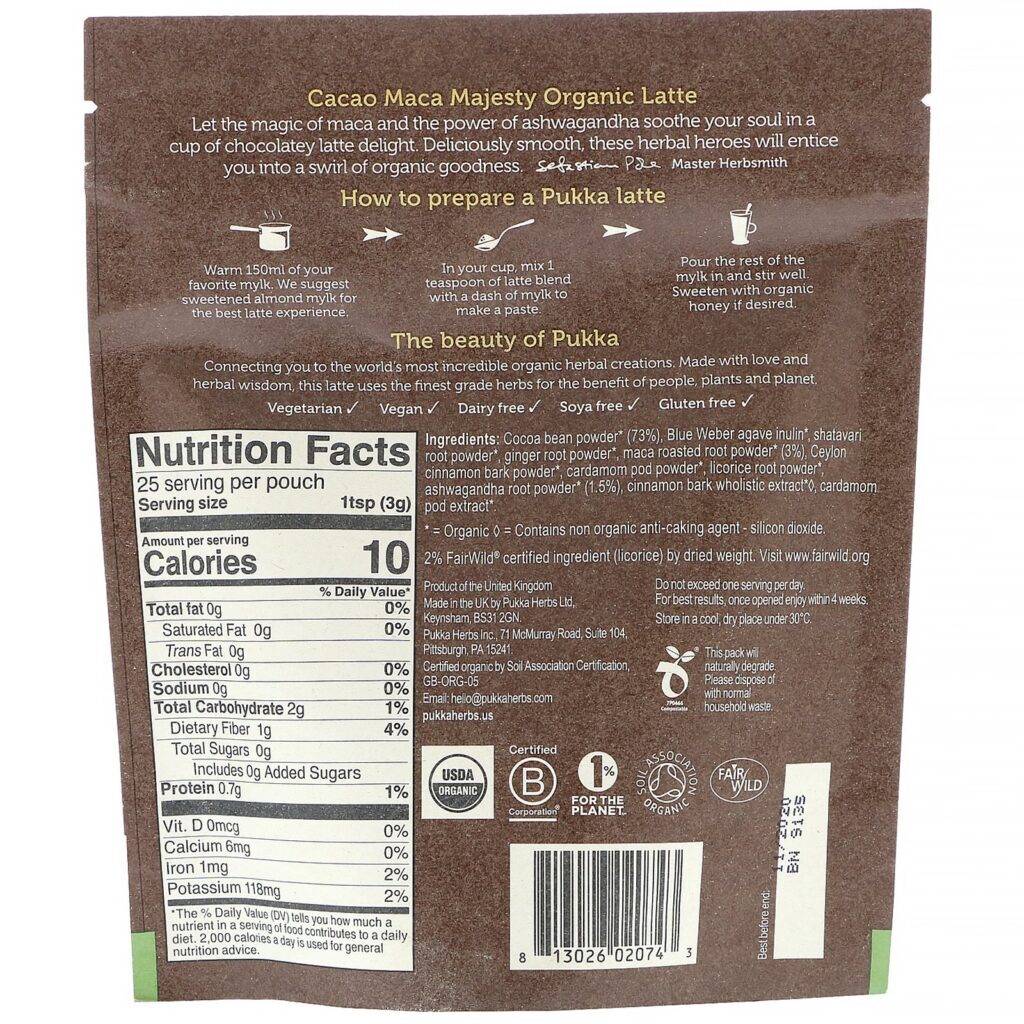 Pukka Herbs, Latte Orgânico Cacao Maca Majesty, 75 g (2,65 oz) - Imagem 2