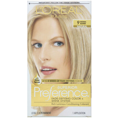 L'Oreal, Superior Preference, Sistema Fade-Defying Color + Shine, Natural Blonde 9, 1 Aplicação