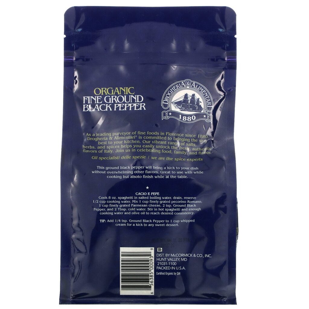 Drogheria & Alimentari, Organic Fine Ground Black Pepper, 18.7 oz (530 g) - Imagem 2