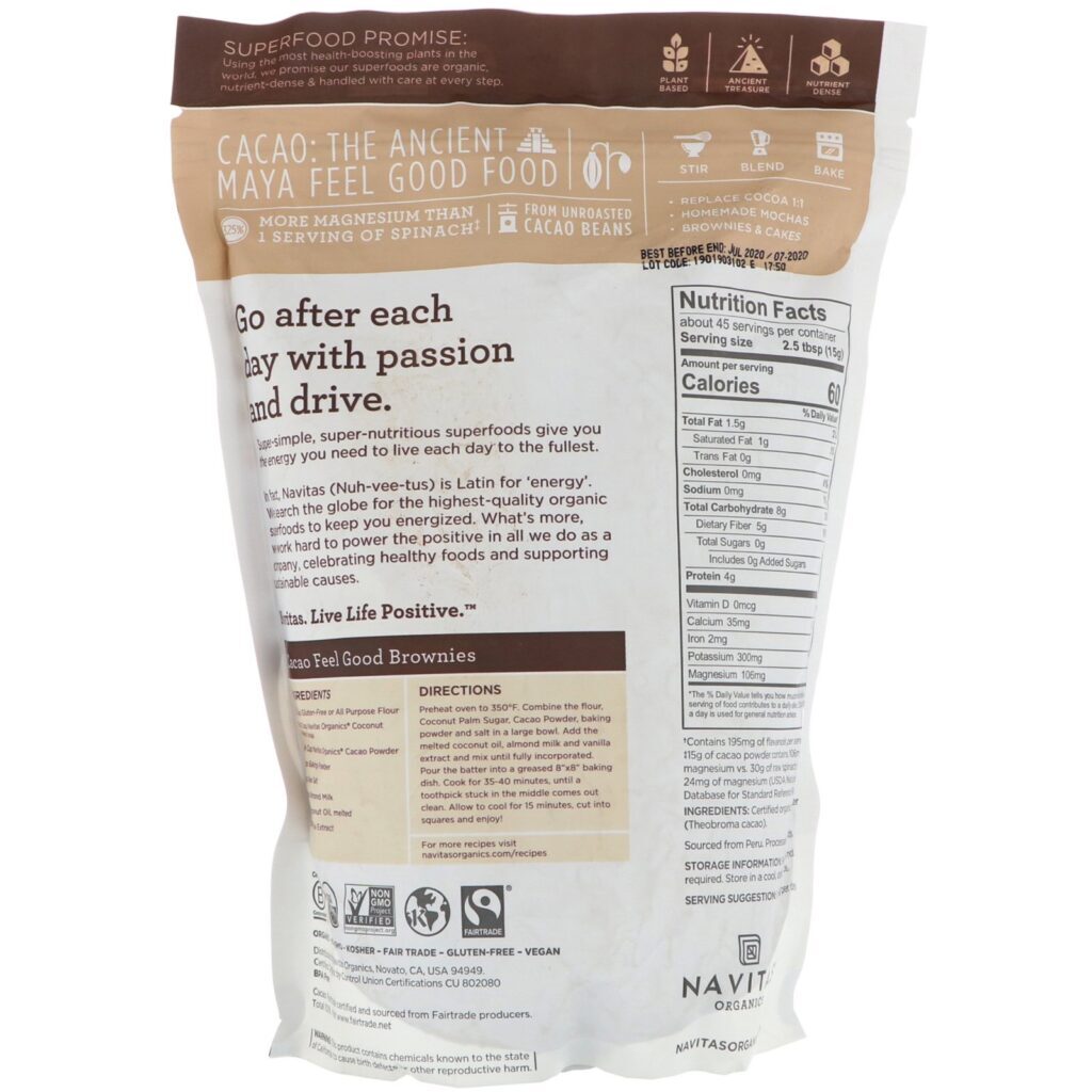 Navitas Organics, Organic Cacao Powder, 24 oz (680 g) - Imagem 2