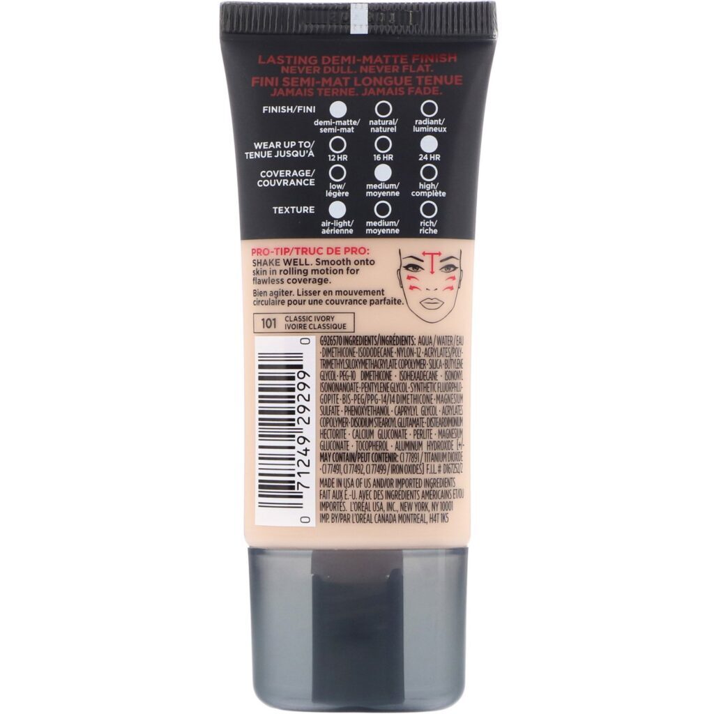 L'Oreal, Base Infallible Pro-Matte, Classic Ivory 101, 30 ml - Imagem 2