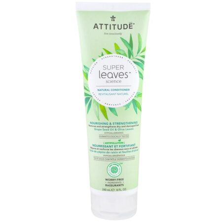 ATTITUDE, Super Leaves Science, Condicionador Natural, Nutritivo e Fortalecedor, Óleo de Semente de Uva e Folhas de Oliva, 8 oz (240 ml)