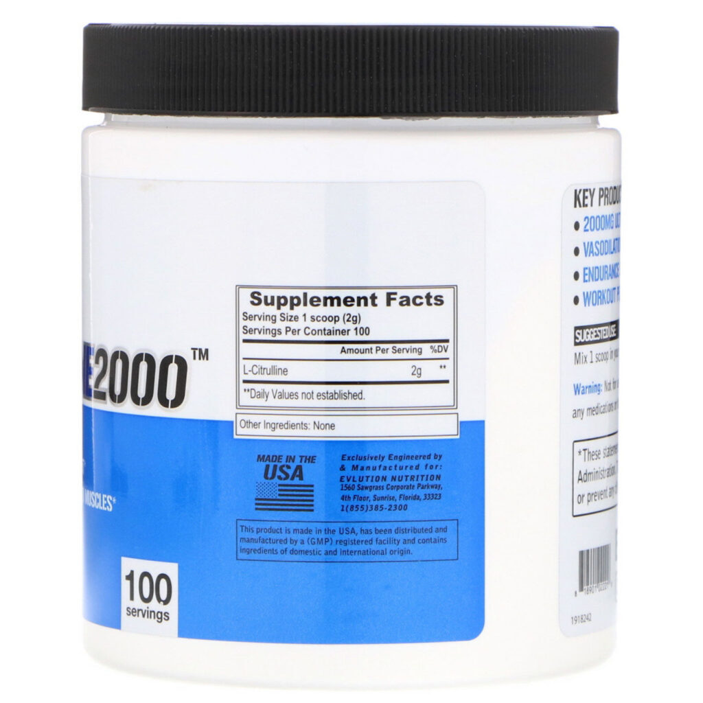 EVLution Nutrition, L-CITRULLINE2000, 7.1 oz (200 g) - Imagem 2