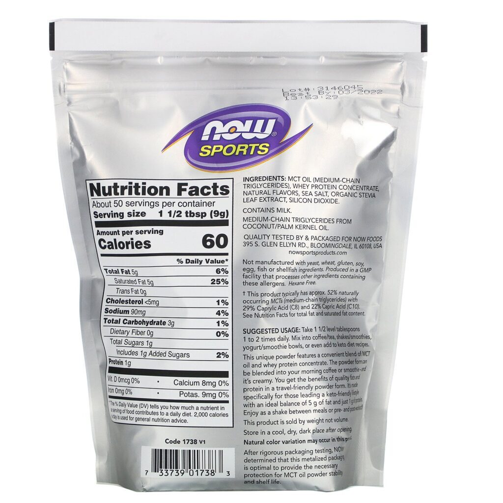 Now Foods, Sports, MCT Powder with Whey Protein, Salted Caramel, 1 lb (454 g) - Imagem 2