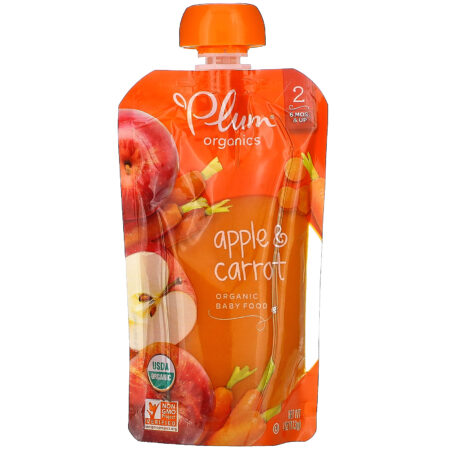 Plum Organics, Organic Baby Food, 6 Months & Up, Apple & Carrot, 6 Pouches, 4 oz (113 g) Each - Image 2