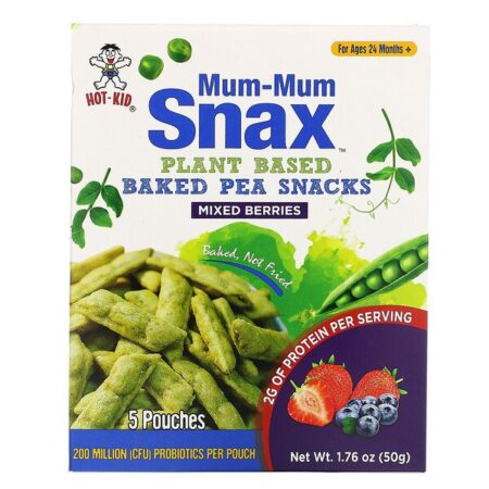 Hot Kid, Mum-Mum Snax, Baked Pea Snacks, Mixed Berries, 5 Pouches, 1.76 oz (50 g)