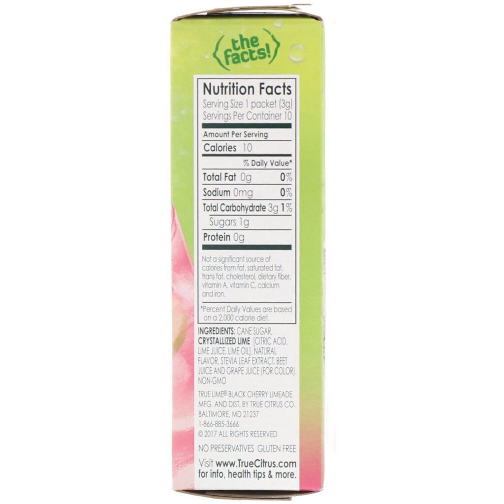 True Citrus, True Lime, Limada de Cereja Preta, 10 Sachês, 1,06 oz (30 g) - Imagem 2