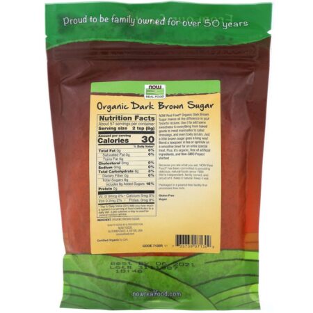 Now Foods, Real Foods, Açúcar Mascavo Orgânico, 16 oz (454 g) - Imagem 2