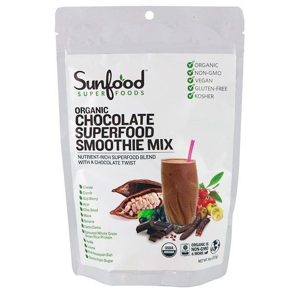Sunfood, Mistura Superfood para Smoothie de Chocolate Orgânico, 227 g (8 oz)