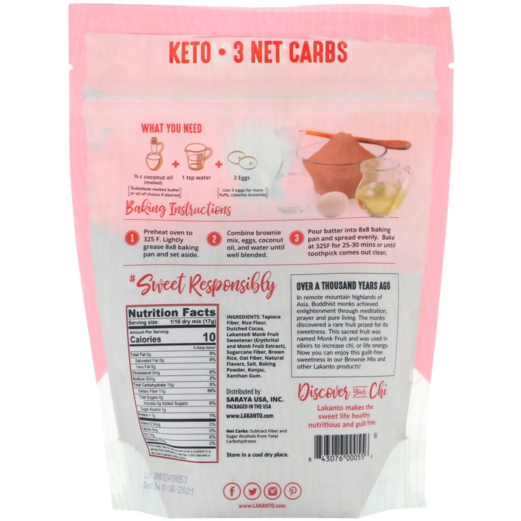 Lakanto, Monkfruit Sweetened Brownie Mix, Sugar Free, 9.7 oz (275 g) - Imagem 2