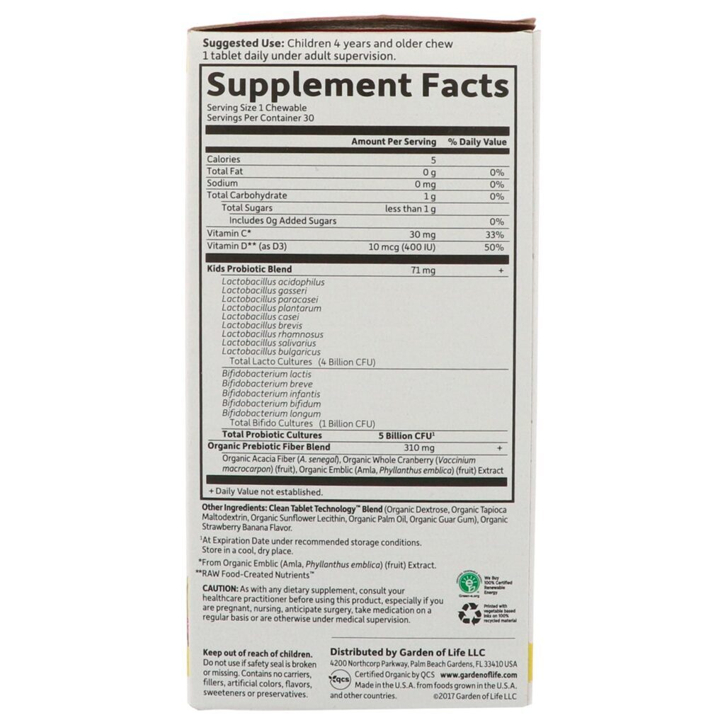 Garden of Life, Dr. Formulated Probióticos, Kids Orgânico +, Banana e Morango Orgânicos Deliciosos, 30 Deliciosos Mastigáveis - Imagem 2