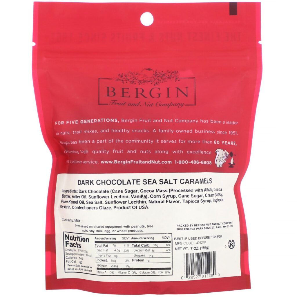 Bergin Fruit and Nut Company, Caramelos de Sal Marinho e Chocolate Amargo, 198 g (7 oz) - Imagem 2
