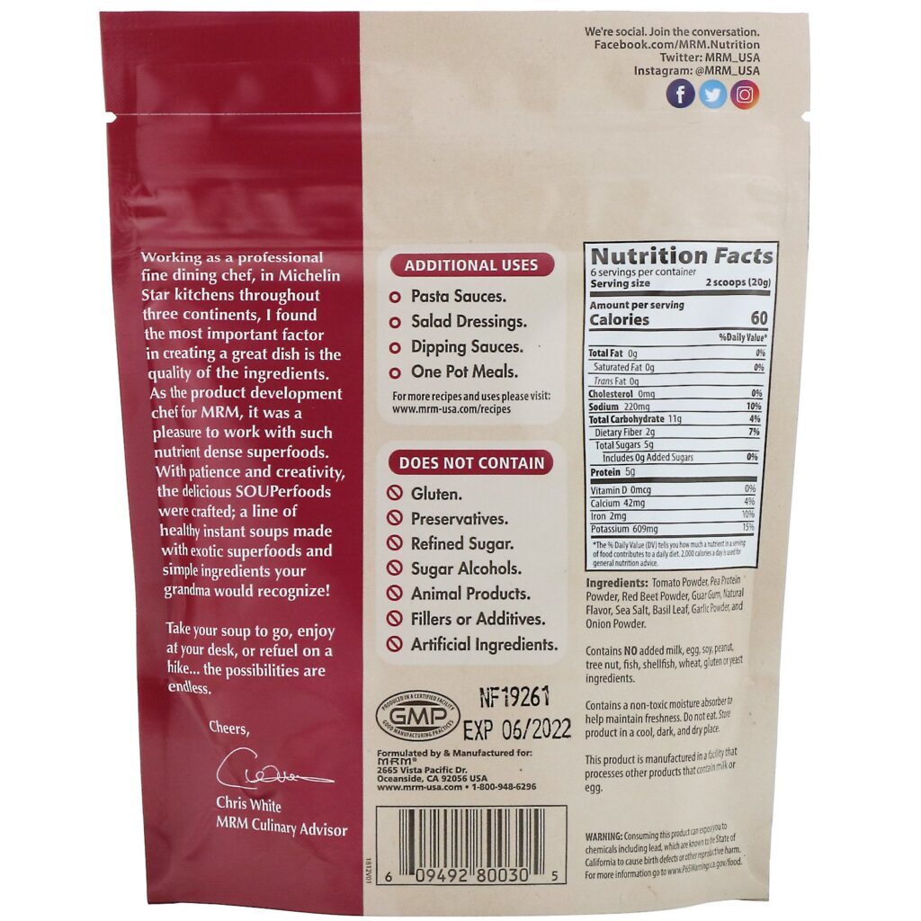 MRM, Souperfoods, Sopa de Beterraba Vermelha e Tomate, 120 g (4,2 oz) - Imagem 2