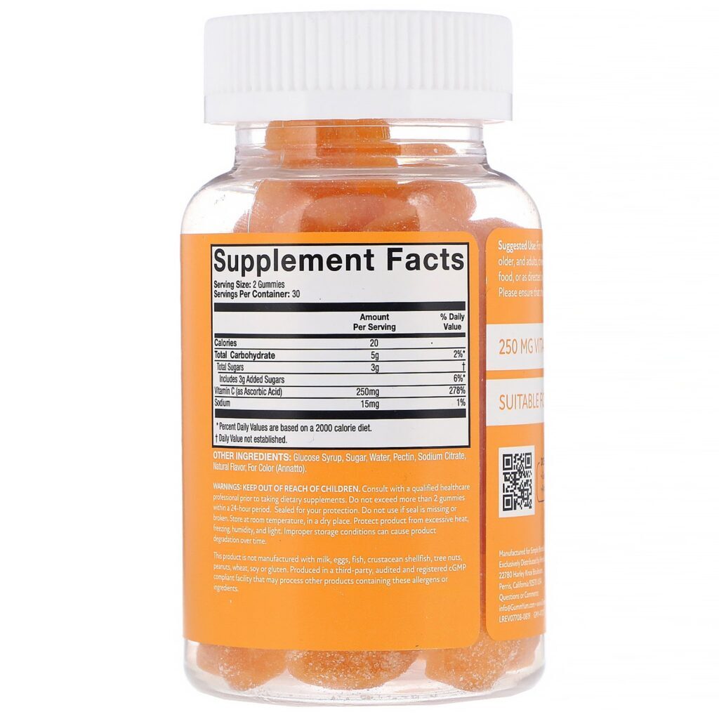 GummYum!, Vitamin C Gummies, Natural Tart Orange Flavor, 250 mg, 60 Gummies - Imagem 2