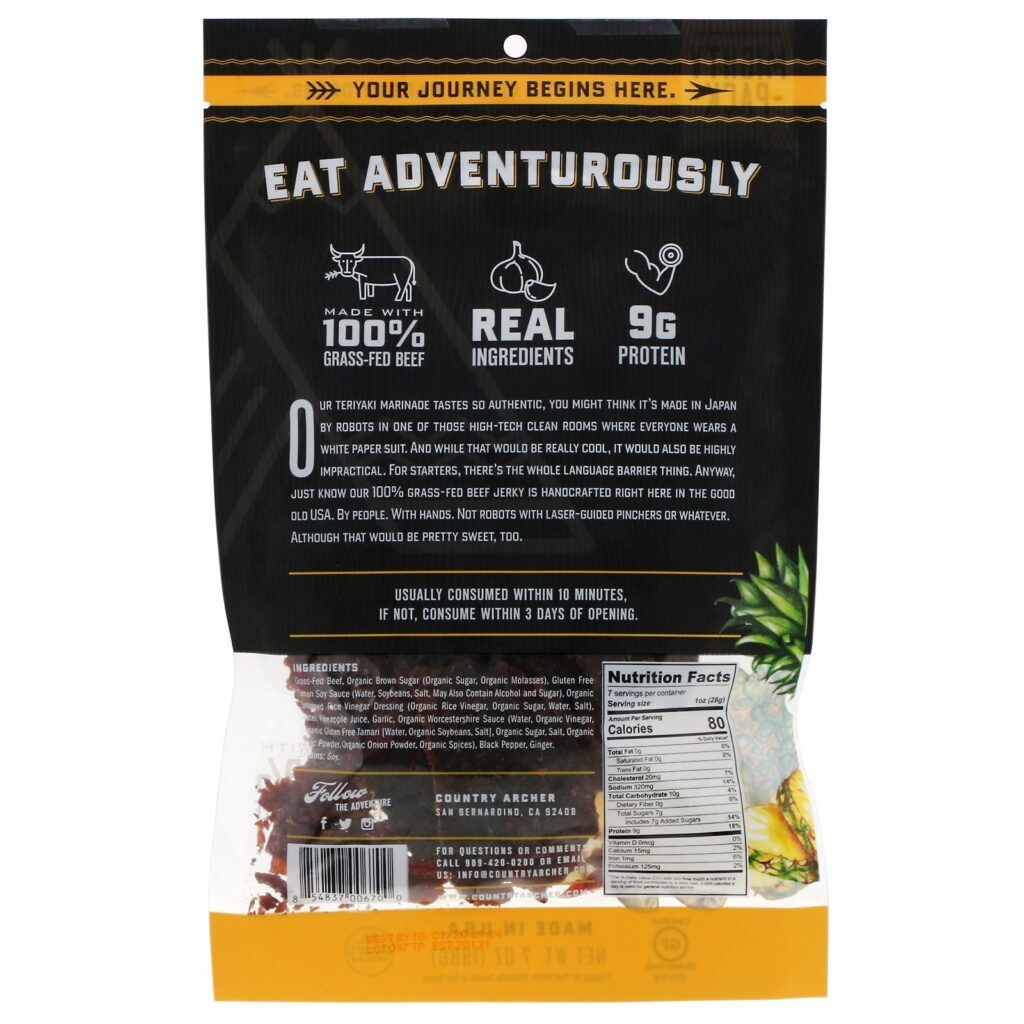 Country Archer Jerky, Beef Jerky, Teriyaki, 7 oz (198 g) - Imagem 2