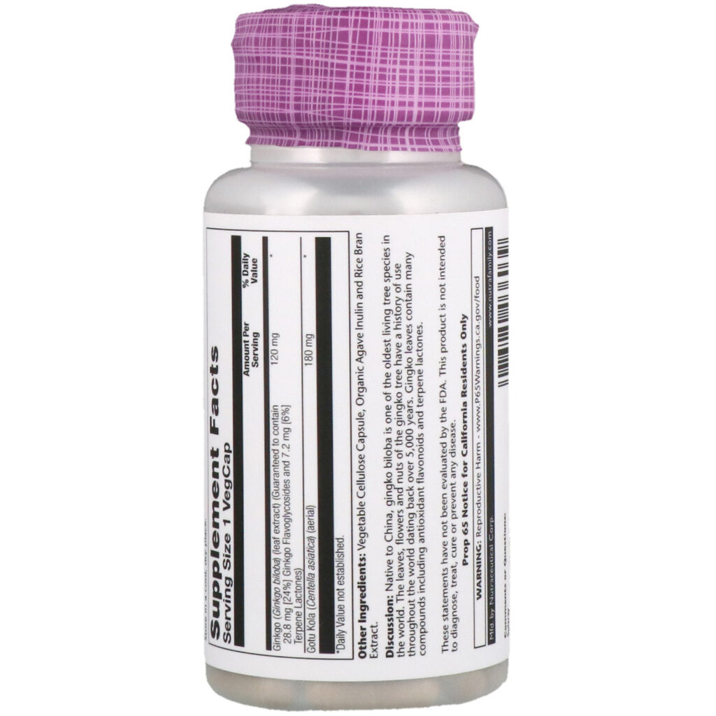 Solaray, Extrato de Folha de Ginkgo Biloba Um Por Dia, 120 mg, 30 Cápsulas Vegetais - Imagem 2