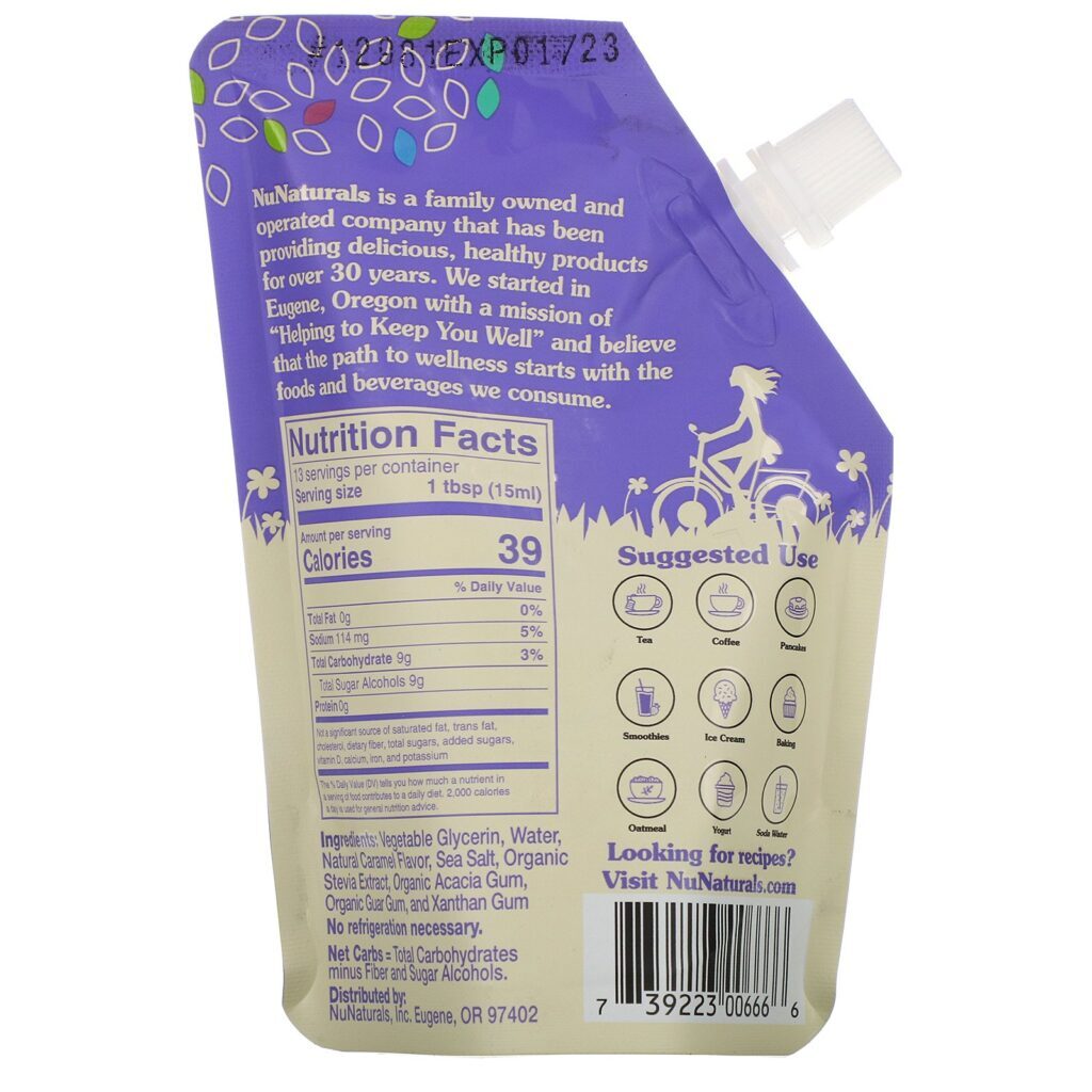 NuNaturals, NuStevia, Pourable Salted Caramel Flavored Syrup, 6.6 fl oz (.2 l) - Imagem 2