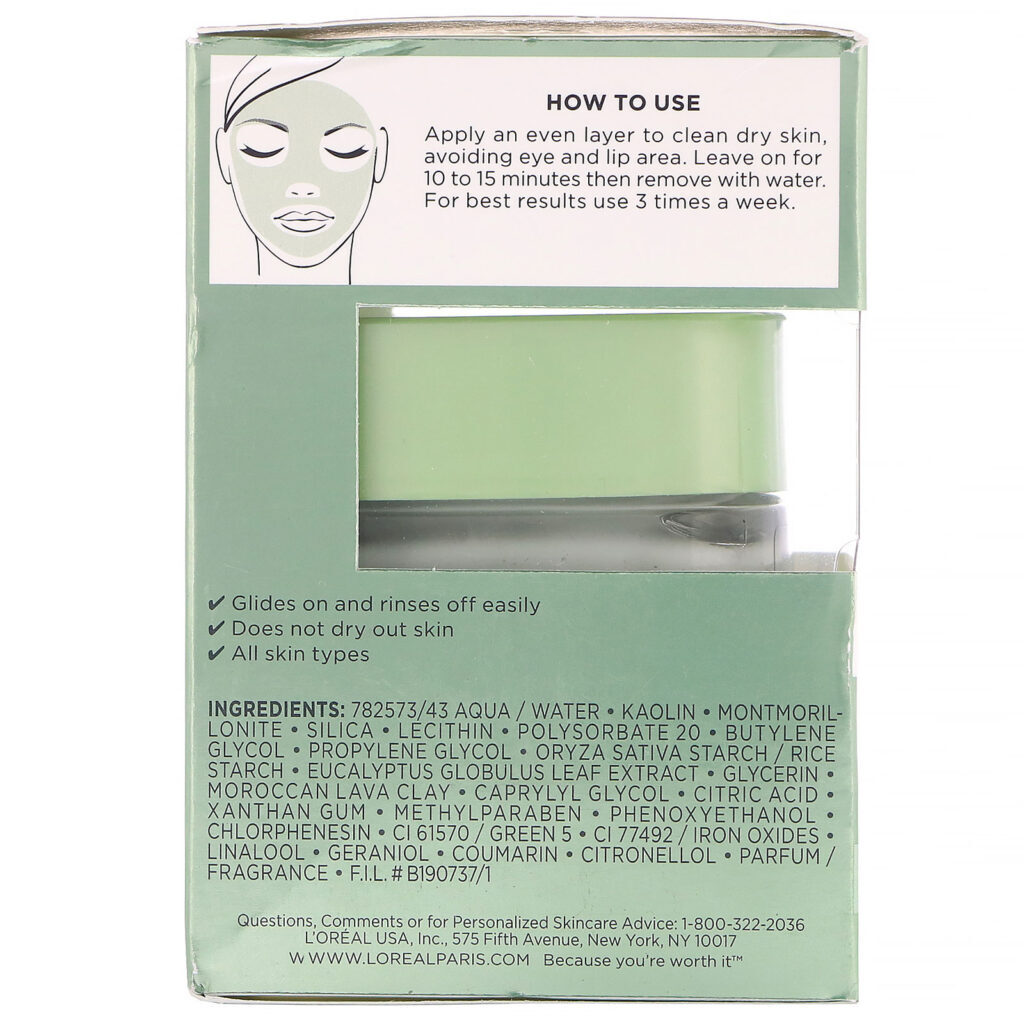 L'Oreal, Máscara de argila Pure-Clay, Purify & Mattify, 3 tipos de argila + eucalipto, 48 g - Imagem 3