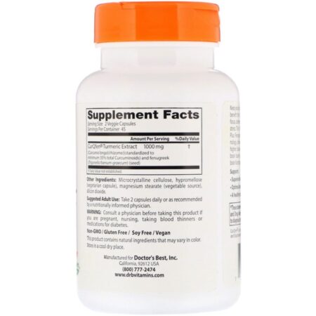 Doctor's Best, Enhanced Bioavailability Turmeric Plus Fenugreek, 500 mg, 90 Veggie Caps - Imagem 2