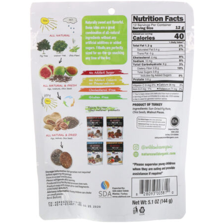 Nature's Wild Organic, Natural, Petisco de Frutas e Castanhas, Bolinhas Fit, Figo + Amêndoas + Sementes de Chia, 5,1 oz (144 g) - Image 2