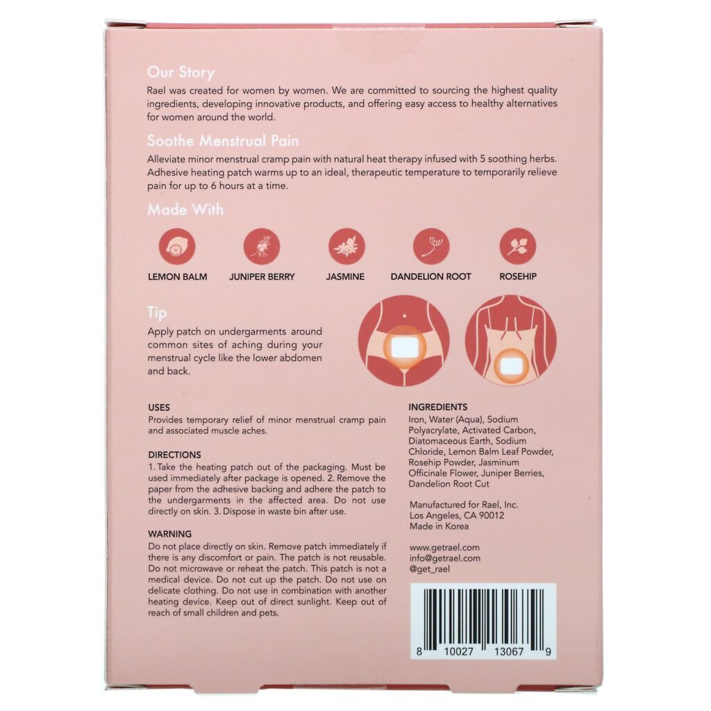 Rael, Heating Patch for Menstrual Cramps, 3 Patches, 0.7 oz Each - Imagem 3