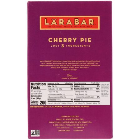 Larabar, The Original Fruit & Nut Food Bar, Cherry Pie, 16 Bars, 1.7 oz (48 g) Each - Image 3