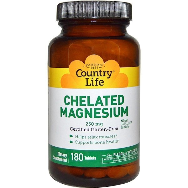 Country Life, Magnésio Quelatado, 250 mg, 180 Comprimidos
