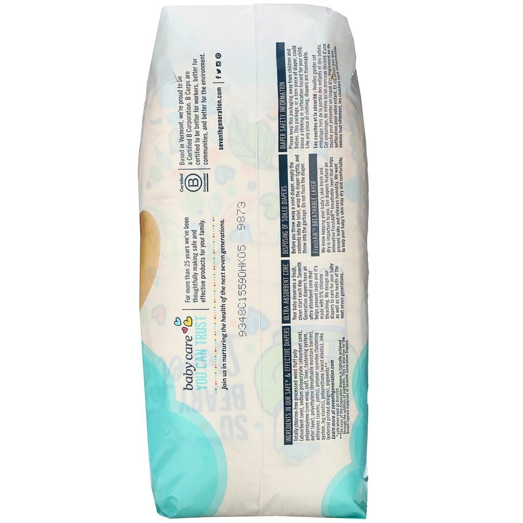 Seventh Generation, Free & Clear Diapers, Size 4, 22-32 lbs, 27 Diapers - Imagem 2