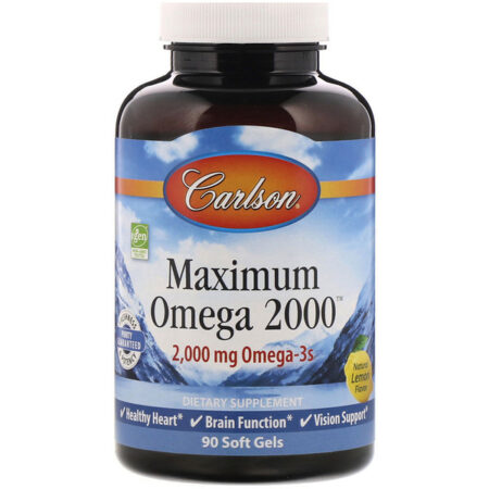 Carlson Labs, Maximum Omega 2000, Sabor Natural de Limão, 2.000 mg, 90 Cápsulas Gelatinosas