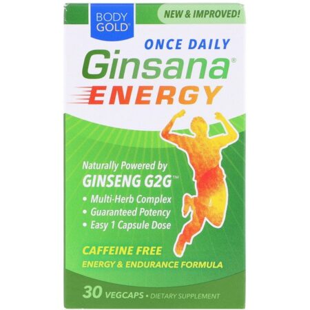 BodyGold, Ginsana Energy, Sem Cafeína, 30 Cápsulas Vegetais