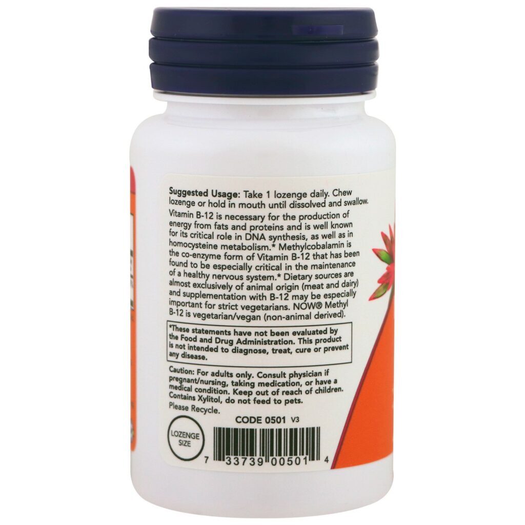 Now Foods, Metil B-12, Extraforte, 10.000 mcg, 60 Pastilhas - Imagem 3