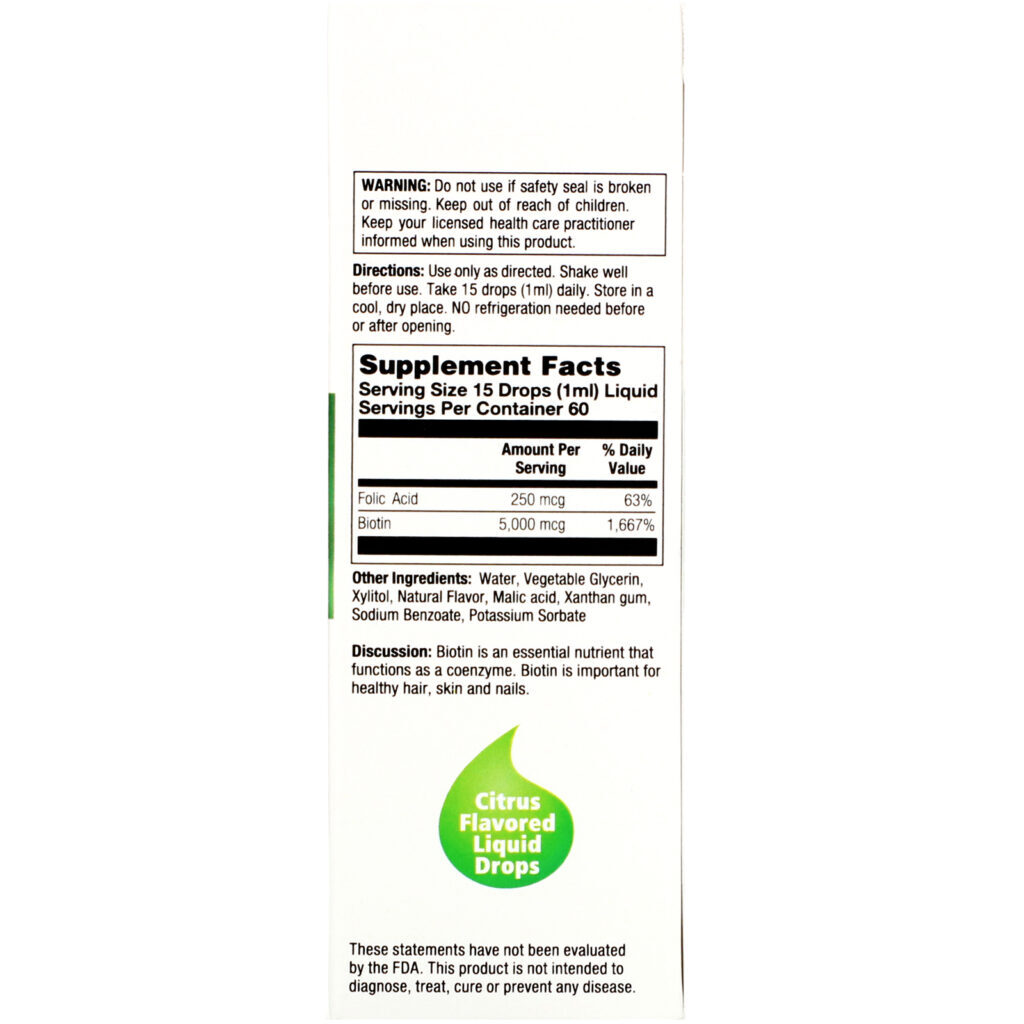 Natural Balance, Maximum Strength Liquid Biotin, Citrus Flavored , 5,000 mcg, 2 fl oz (60 ml) - Imagem 2