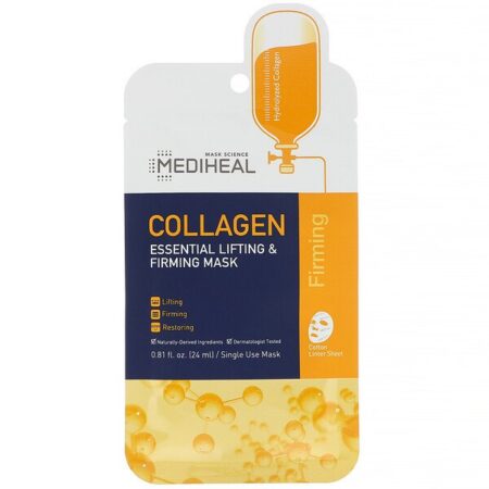 Mediheal, Colágeno, Máscara Essencial Revigorante e Firmadora, 5 Folhas, 24 ml (0,81 fl oz) Cada