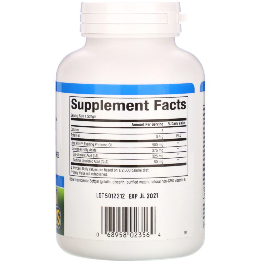 Natural Factors, OmegaFactors, Ultra Prim, Evening Primrose Oil, 500 mg, 180 Softgels - Imagem 2