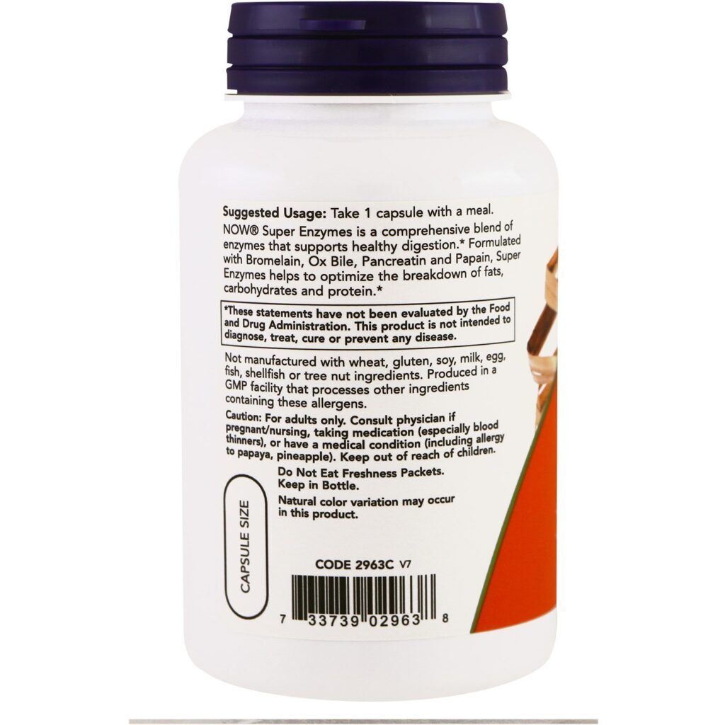Now Foods, Super Enzimas, 90 Cápsulas - Imagem 3