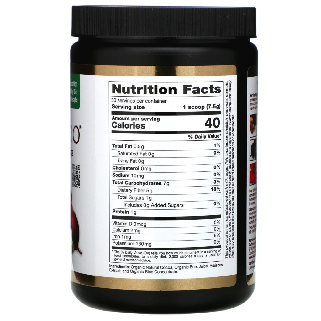 California Gold Nutrition, CocoCardio, Bebida Instantânea de Cacau Amargo Orgânico Certificado, com Suco de Beterraba e Hibisco, 225 g (7,93 oz) - Imagem 2